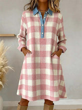 Motif Plaid Rose Patchwork Art Robe Femme
